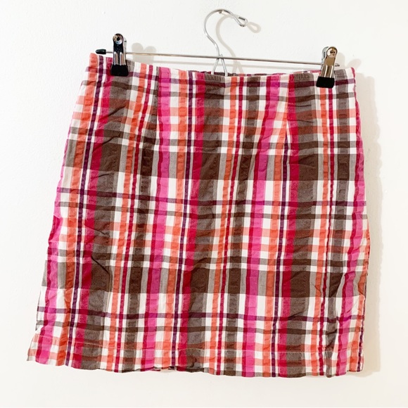 Bass 100% Cotton Preppy Madras Plaid Fully Lined Mini Skirt Summer Seersucker - Picture 1 of 10
